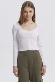 Polera Mujer Cuello V Ajustado Blanco
