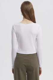 Polera Mujer Cuello V Ajustado Blanco