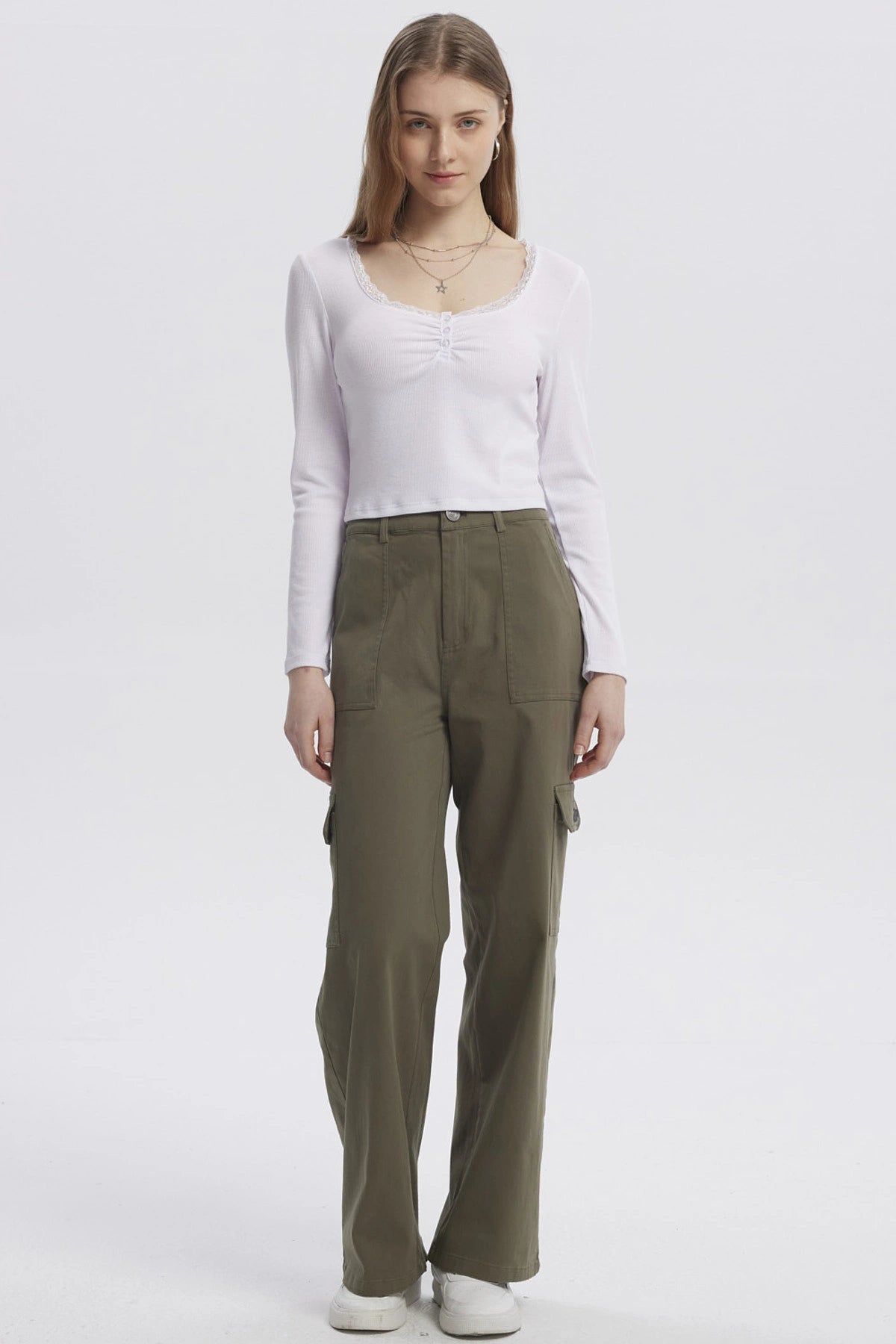 Polera Mujer Cuello V Ajustado Blanco