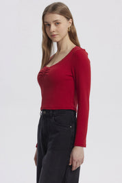 Polera Mujer Cuello V Ajustado Rojo