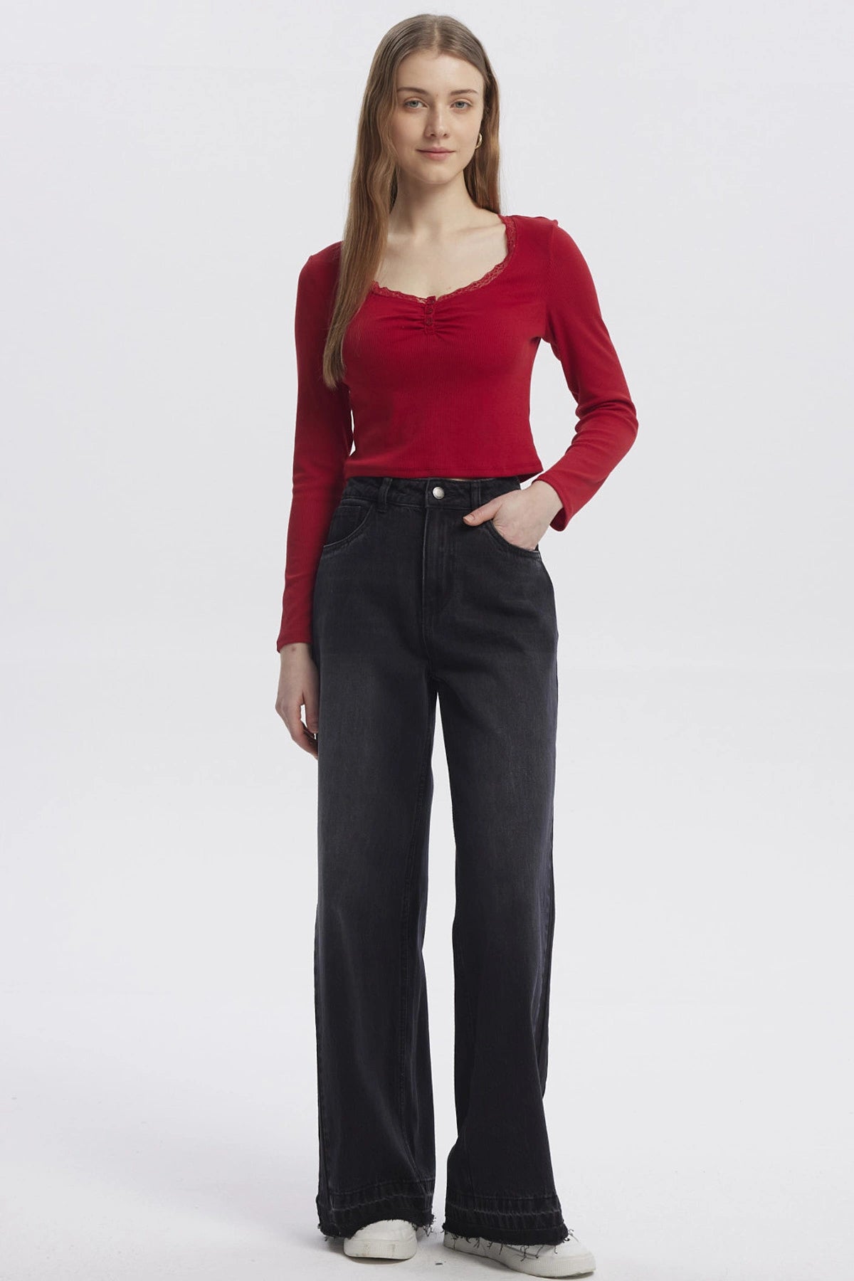 Polera Mujer Cuello V Ajustado Rojo