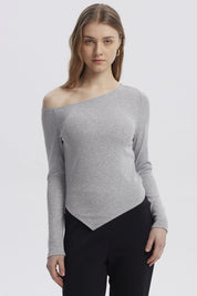 Polera Mujer Asimétrica Gris Melange