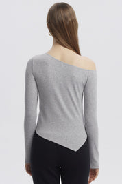 Polera Mujer Asimétrica Gris Melange