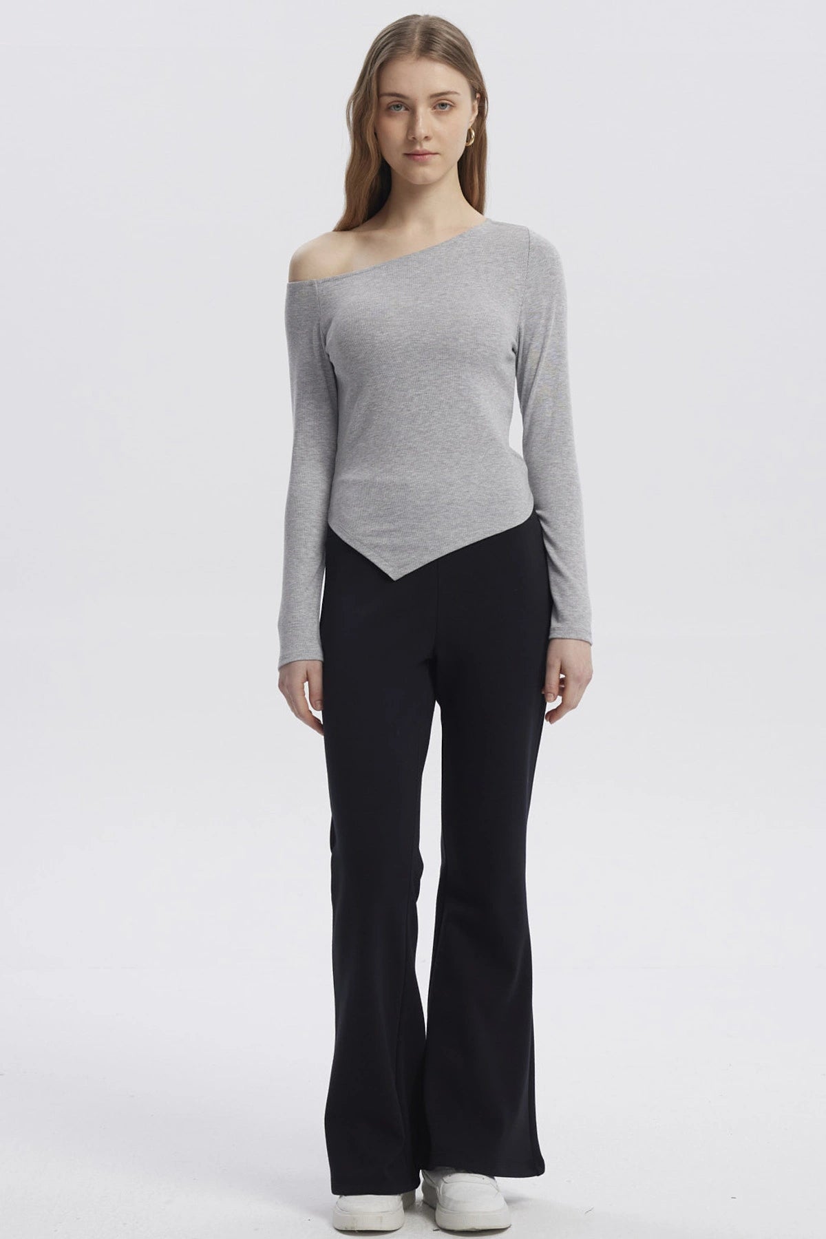Polera Mujer Asimétrica Gris Melange