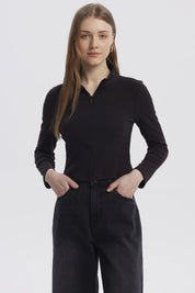 Polera Mujer Con Zipper Negro