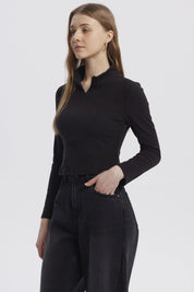 Polera Mujer Con Zipper Negro
