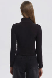 Polera Mujer Con Zipper Negro