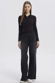 Polera Mujer Con Zipper Negro