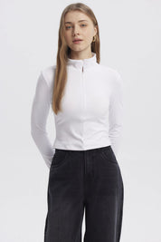 Polera Mujer Con Zipper Blanco