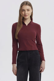 Polera Mujer Con Zipper Rojo