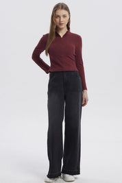 Polera Mujer Con Zipper Rojo