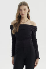 Polera Mujer Asimétrica Hombro Negro