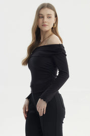Polera Mujer Asimétrica Hombro Negro