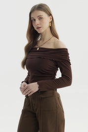 Polera Mujer Asimétrica Hombro Chocolate