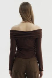 Polera Mujer Asimétrica Hombro Chocolate