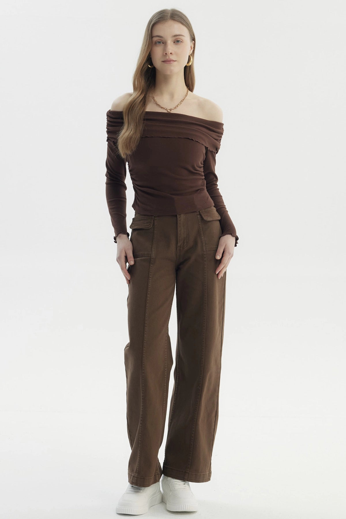Polera Mujer Asimétrica Hombro Chocolate