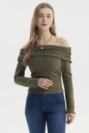 Polera Mujer Asimétrica Hombro Verde Militar