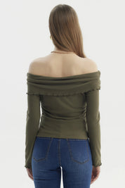 Polera Mujer Asimétrica Hombro Verde Militar