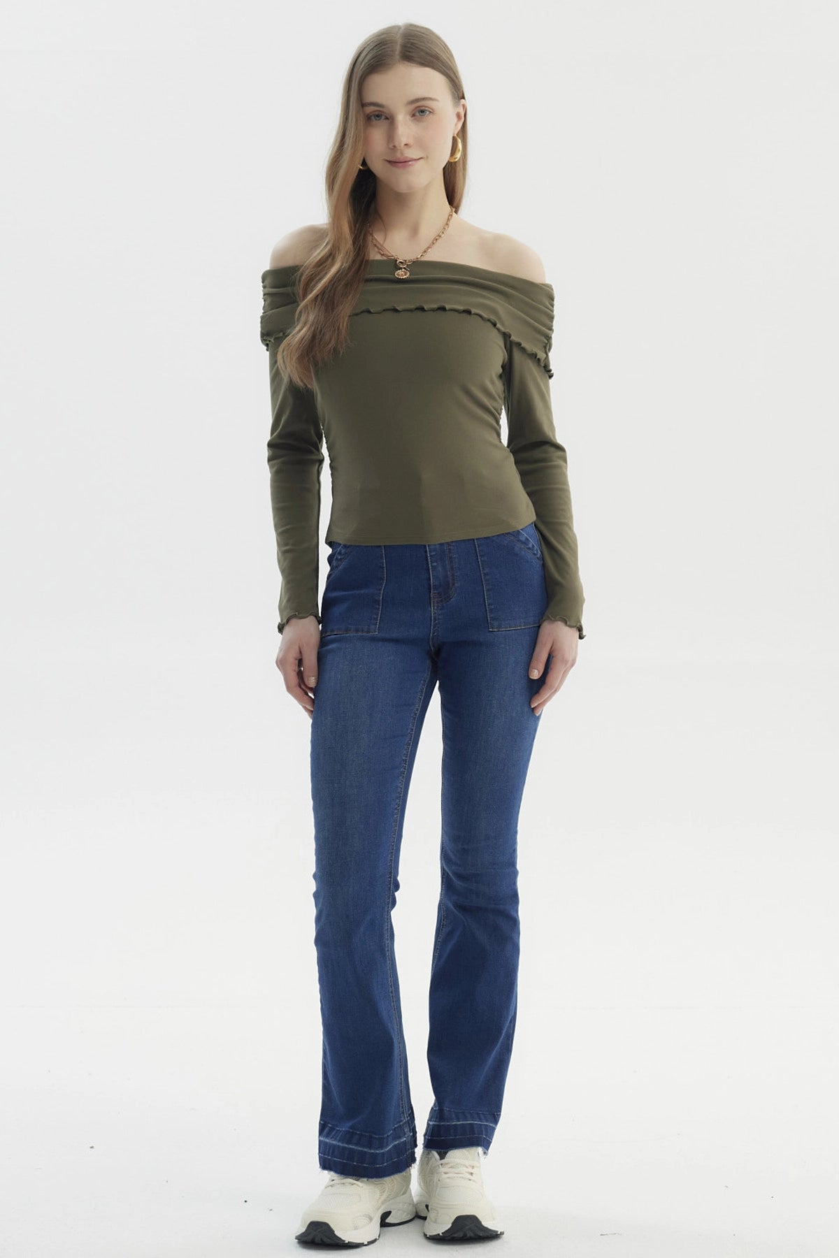 Polera Mujer Asimétrica Hombro Verde Militar