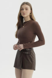 Polera Mujer Basic Ajustado Café Oscuro