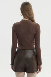 Polera Mujer Basic Ajustado Café Oscuro