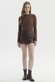 Polera Mujer Basic Ajustado Café Oscuro