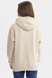 Polerón canguro beige mujer con capucha y bolsillo frontal estampa Girl Do It For You en el pecho estilo casual
