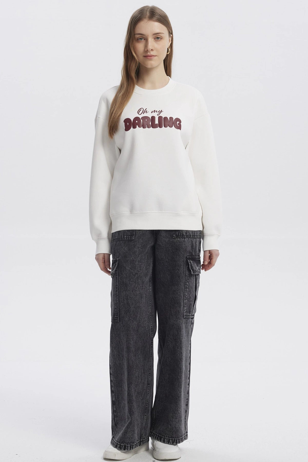 Polerón Mujer Canguro Print Crudo