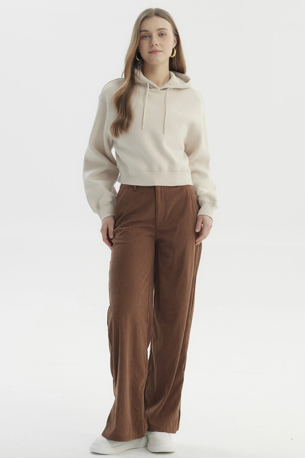 Polerón Mujer Canguro Print Beige Claro