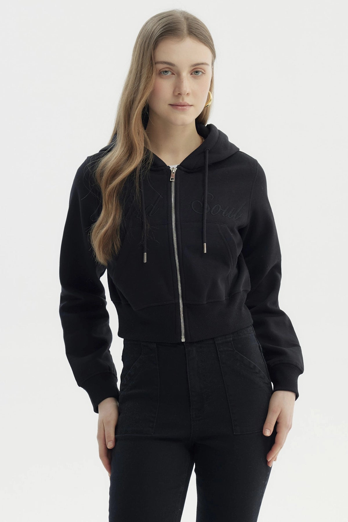 Polerón Mujer Full Zipper Negro