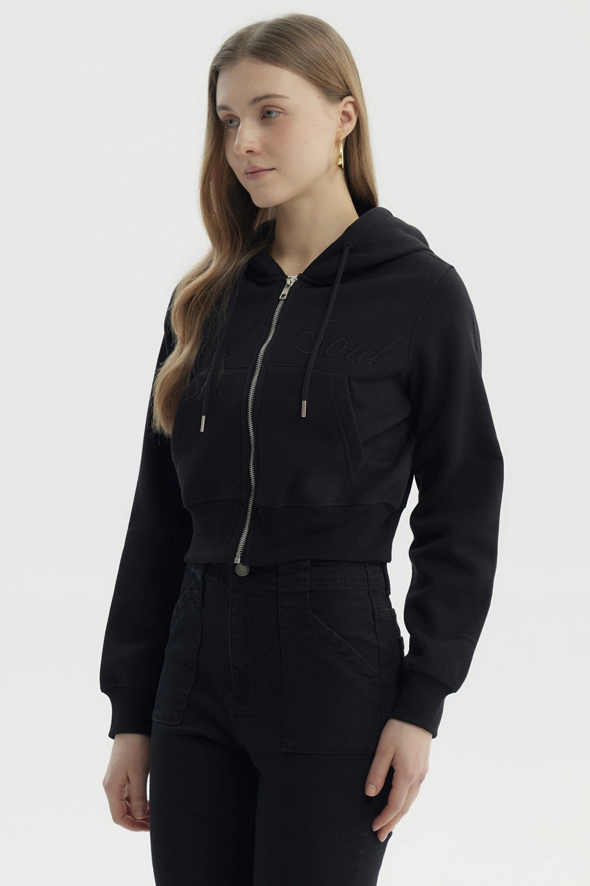 Polerón Mujer Full Zipper Negro