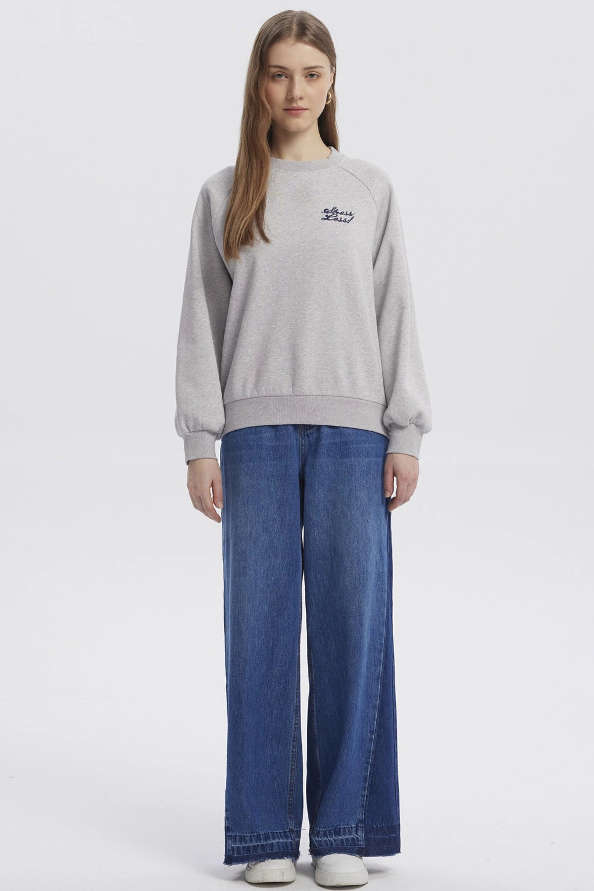 Polerón Mujer Oversize Print Gris Melange