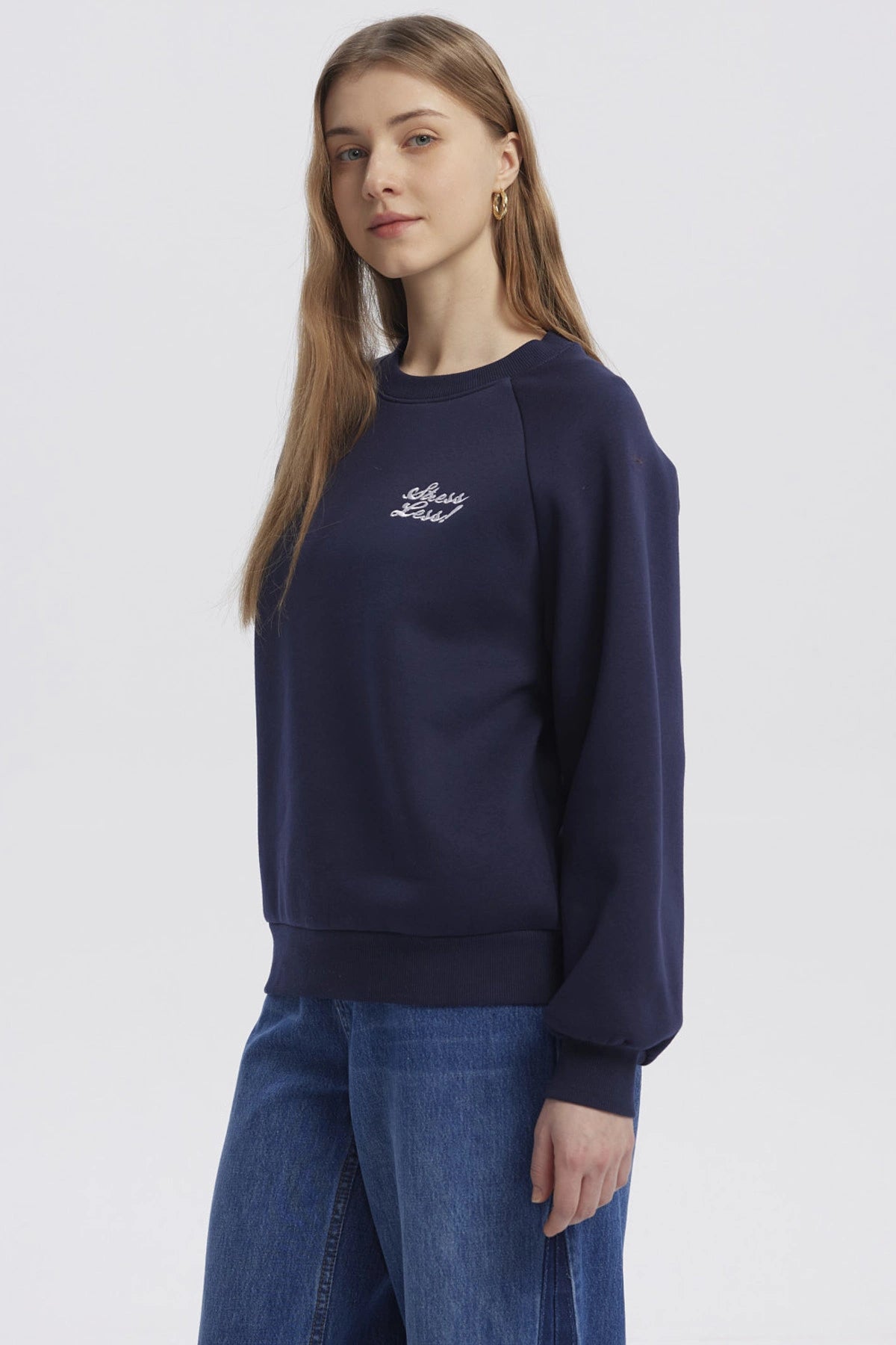 Polerón Mujer Oversize Print Azul Oscuro