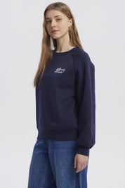 Polerón Mujer Oversize Print Azul Oscuro