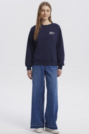 Polerón Mujer Oversize Print Azul Oscuro