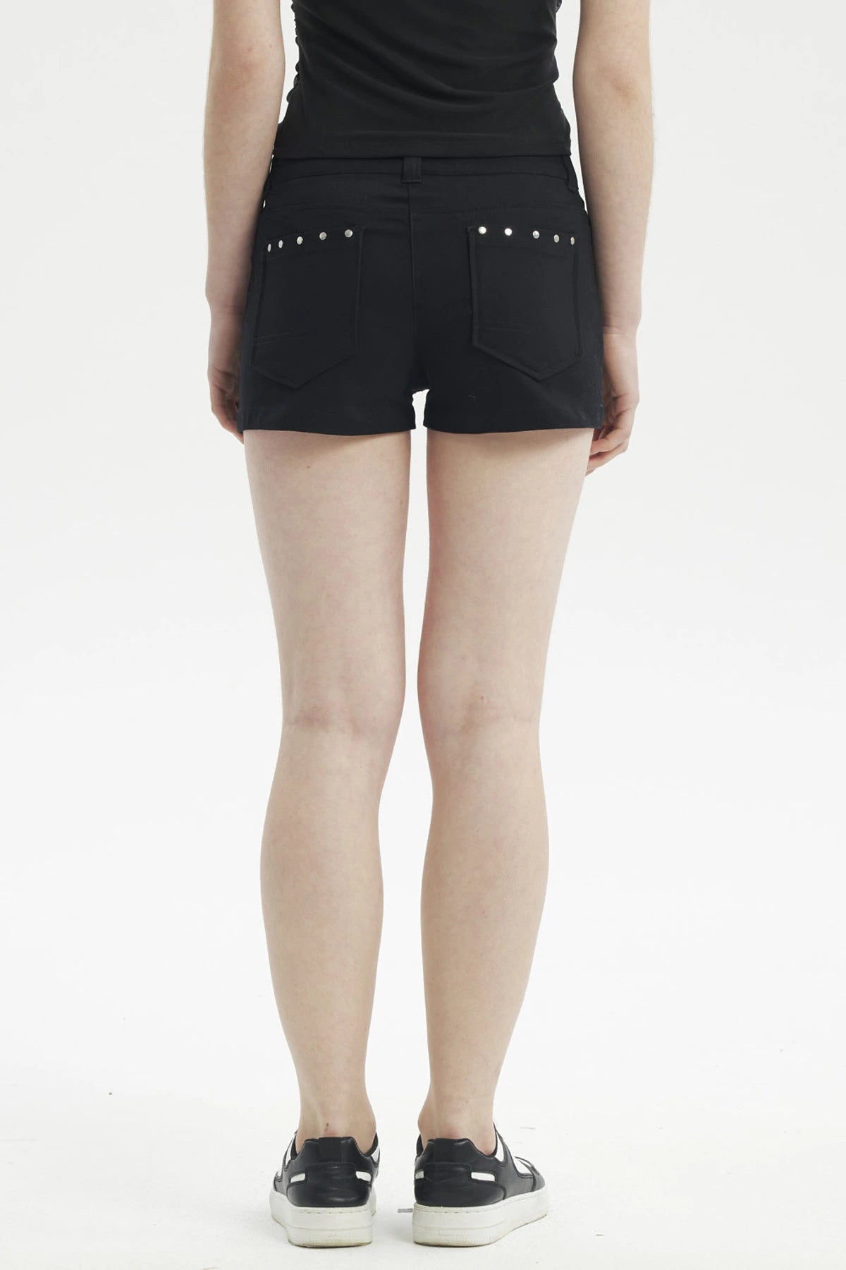 Short Mujer Aplicación Rivets Bolsillo Negro
