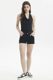 Short Mujer Aplicación Rivets Bolsillo Negro