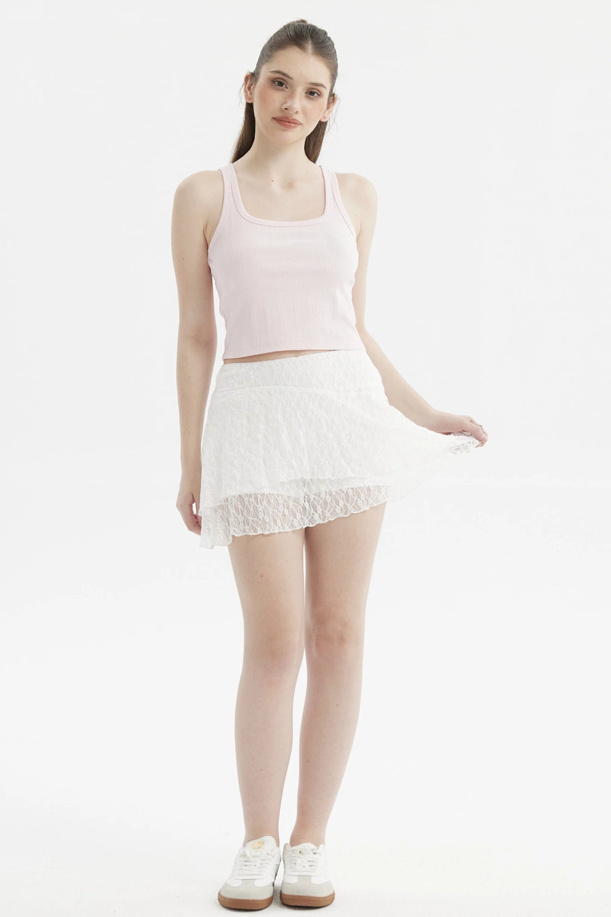 Falda Mujer Encaje Crudo