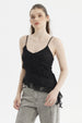 Peto mujer negro con basta asimétrica y tirantes delgados sin estampa estilo elegante ideal para combinar con jeans