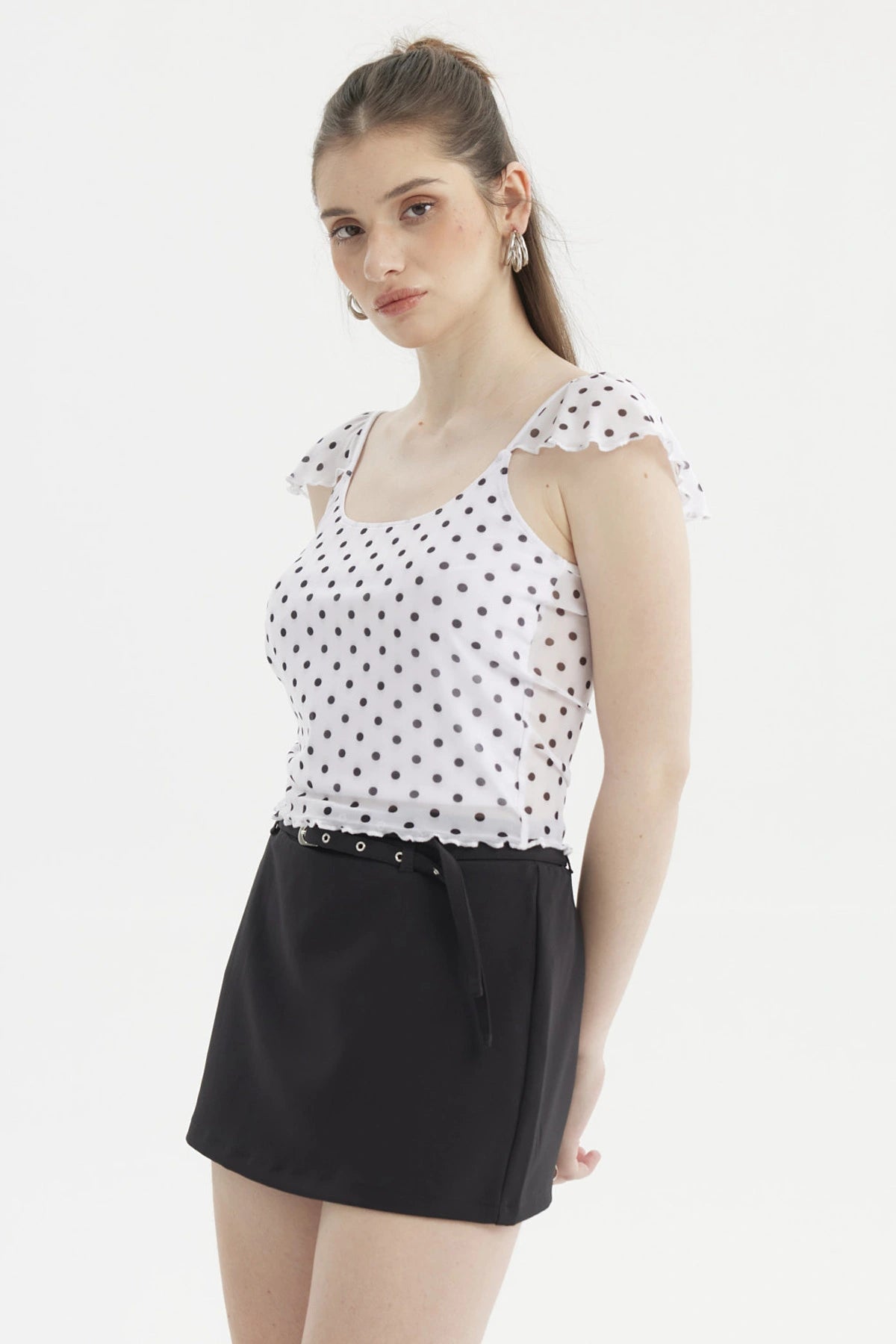 Polera Mujer Manga Vuelos Escote Cuadrado Blanco