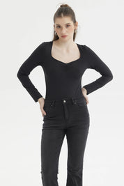 Polera Mujer Escote Recogido Negro