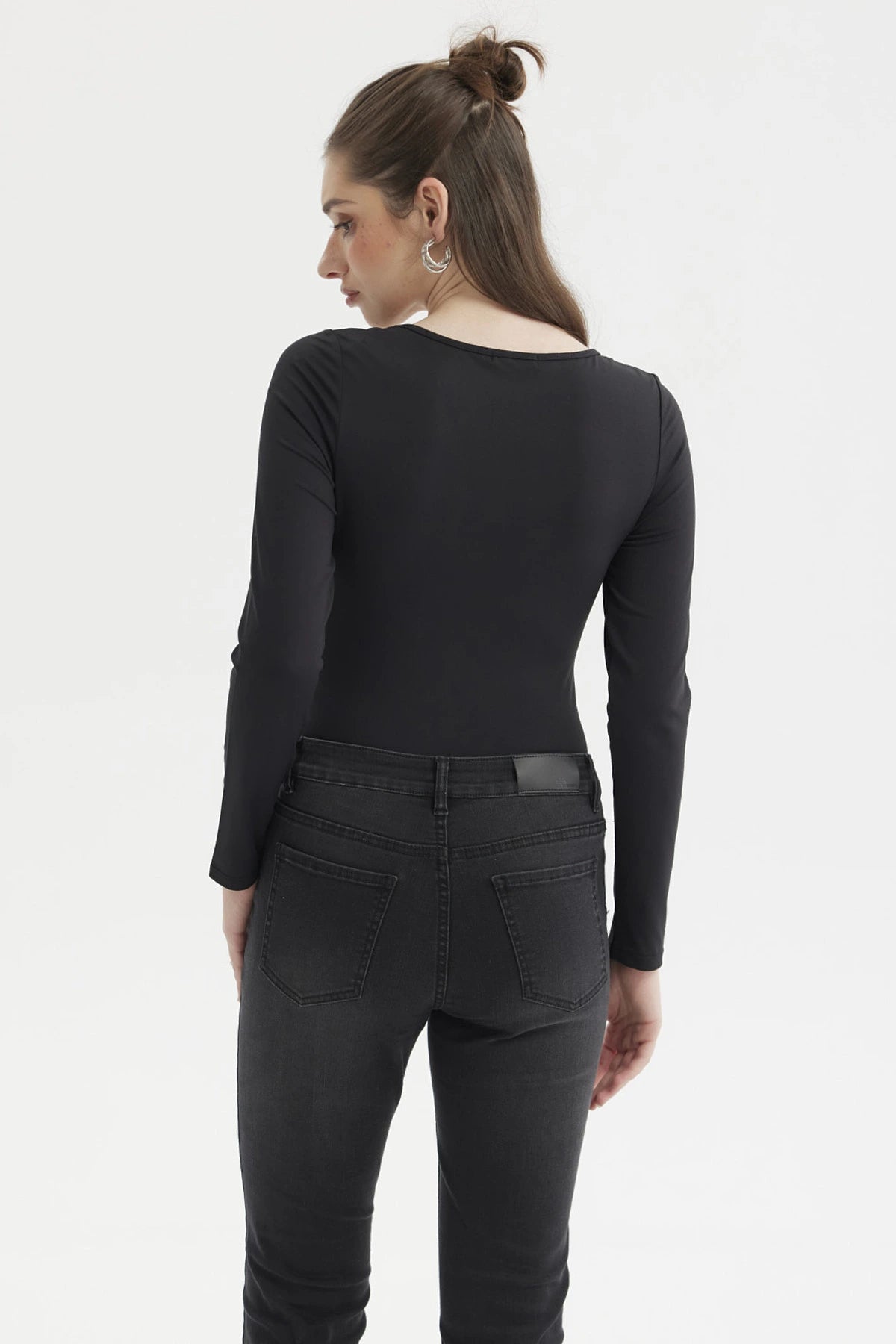 Polera Mujer Escote Recogido Negro
