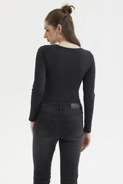 Polera Mujer Escote Recogido Negro