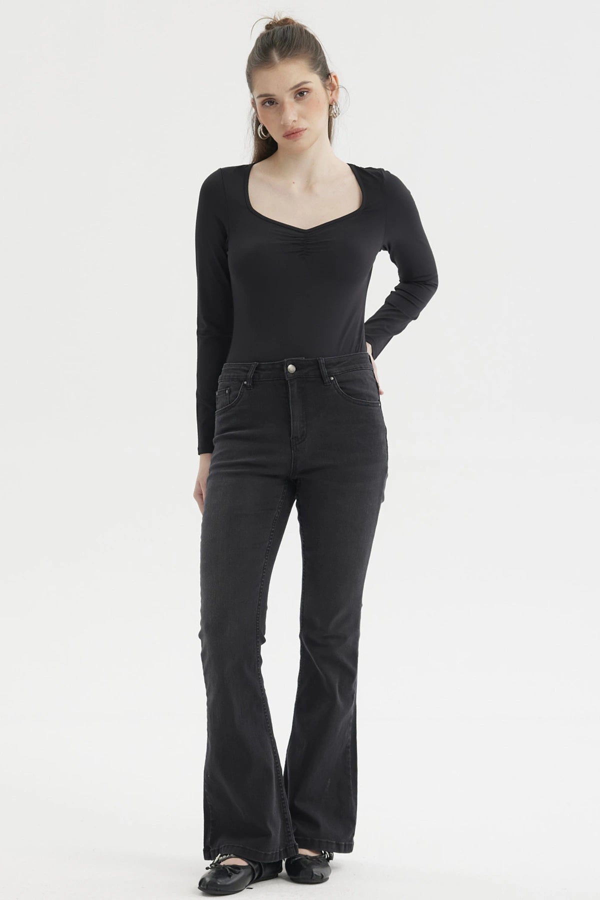 Polera Mujer Escote Recogido Negro