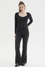 Polera Mujer Escote Recogido Negro