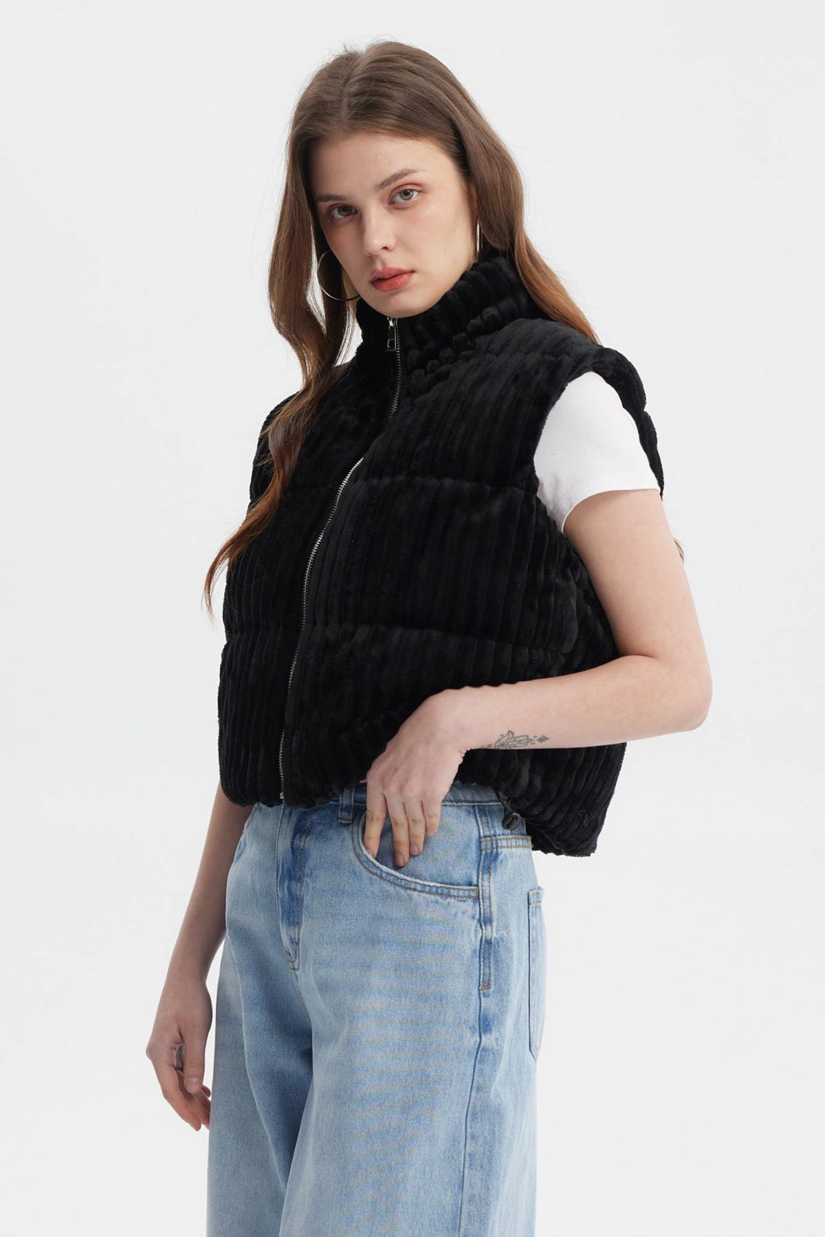 Parka Mujer Sin Mangas Polar Negro