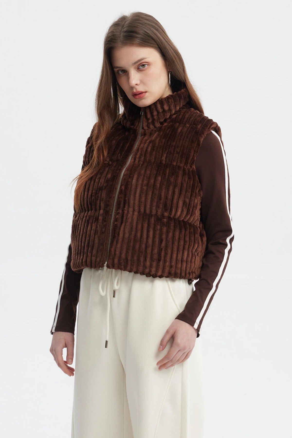 Parka Mujer Sin Mangas Polar Café Oscuro