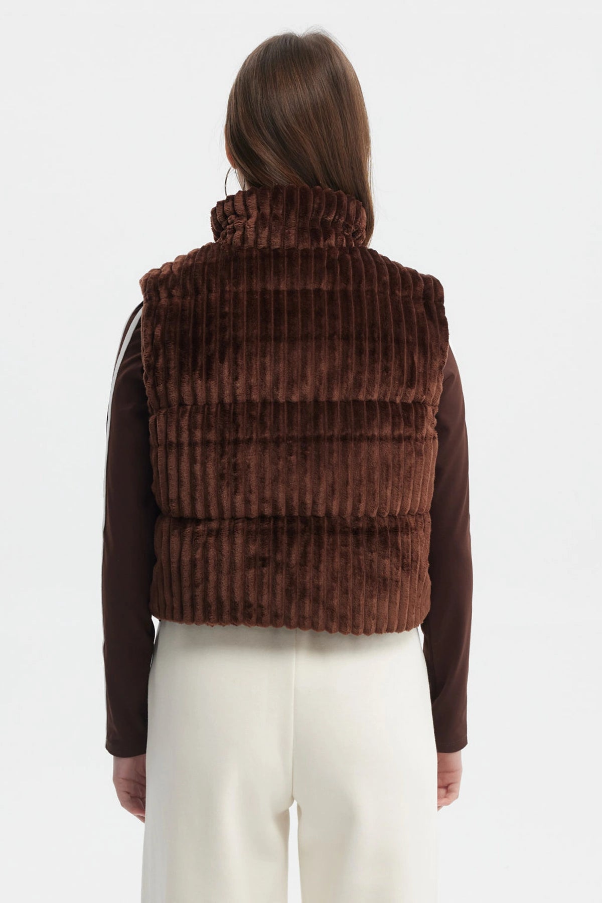 Parka Mujer Sin Mangas Polar Café Oscuro