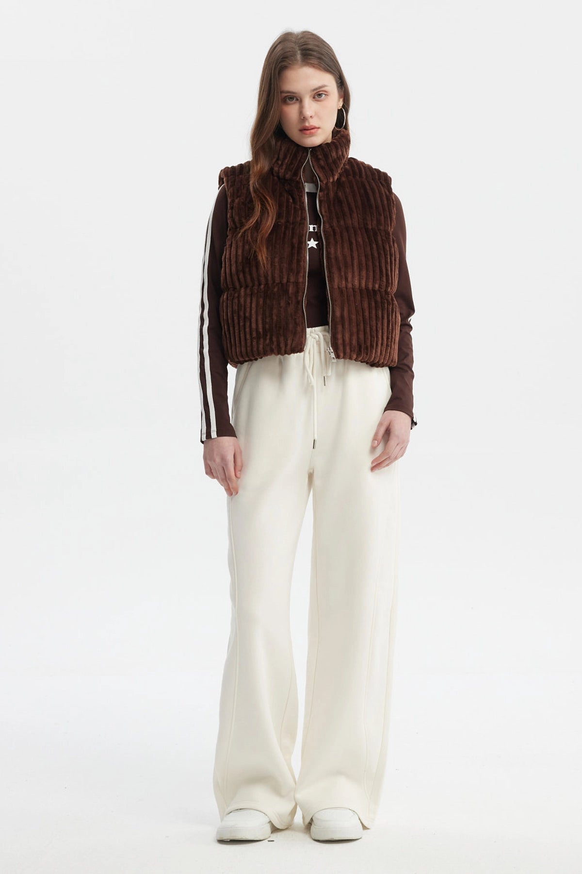 Parka Mujer Sin Mangas Polar Café Oscuro