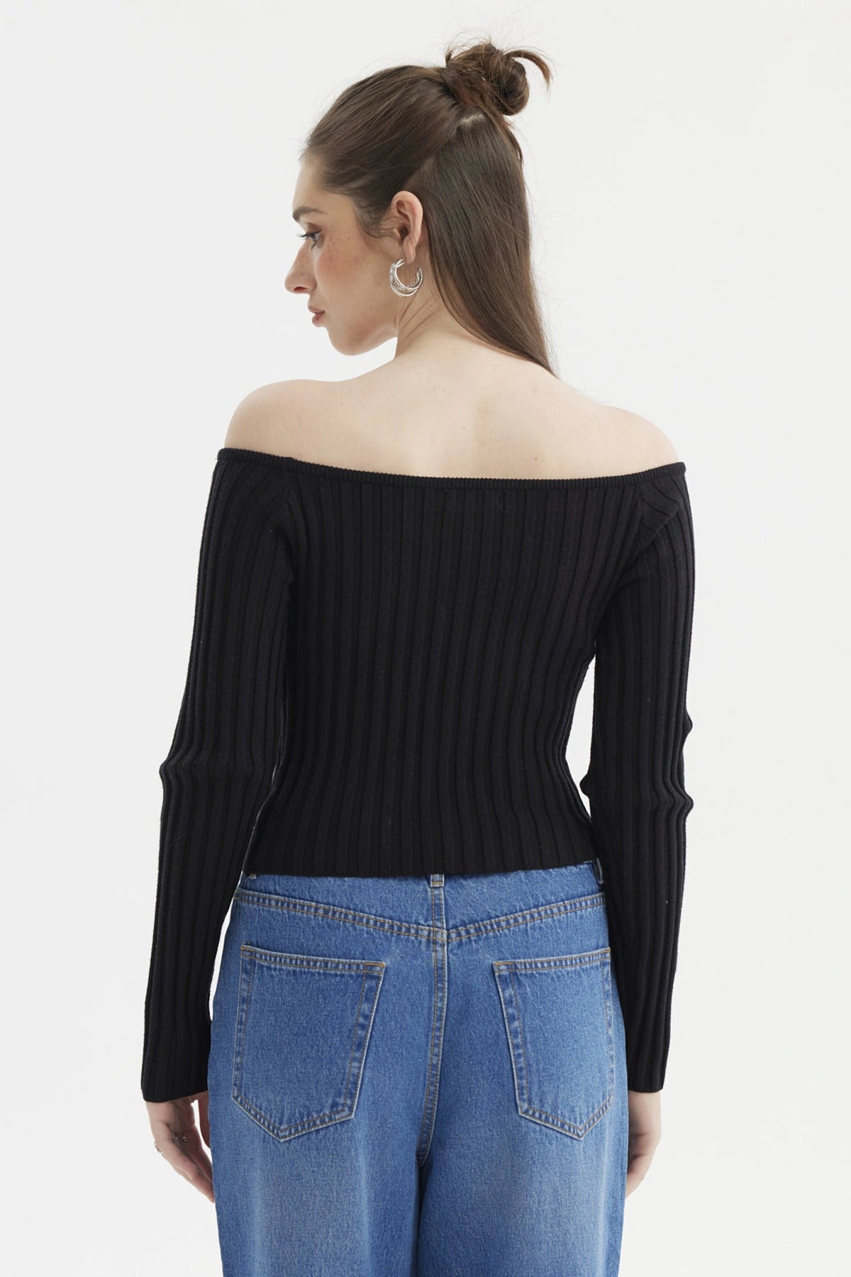 Sweater Mujer Bardot Crop Negro